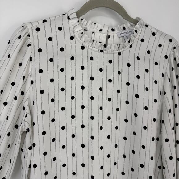 Carolina Belle Montreal Top size Large White Black Dotted Chiffon Balloon Slv - Picture 2 of 12